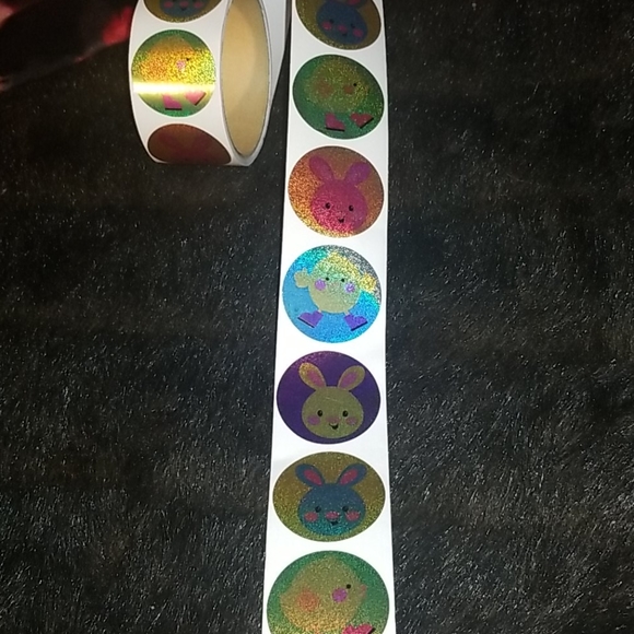 100 1.5"  Stickers Prismatic Easter Bunny & Chick - Picture 4 of 7